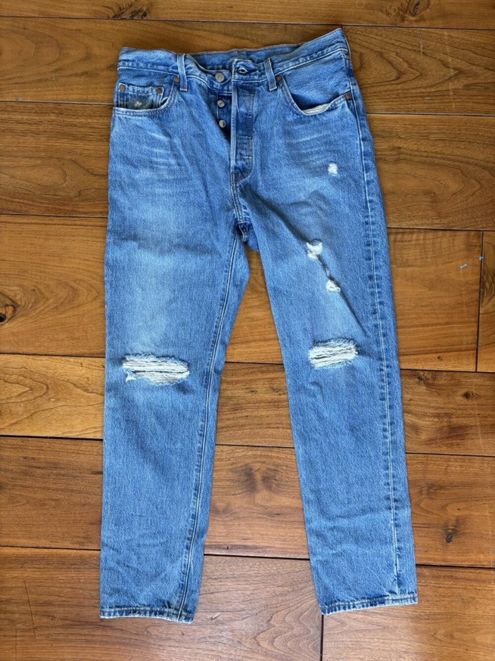 Levi's 501 Dark Wash Distressed Ripped Knees Jeans Waist 29 Length 30